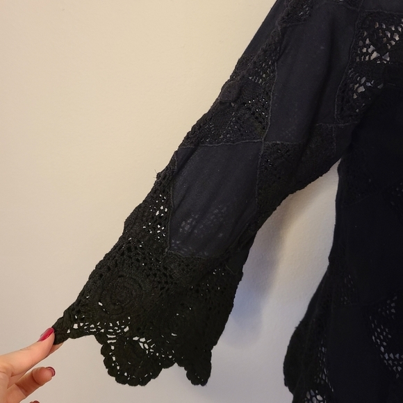 Free People Black Crochet Bell Sleeve Top - Picture 3 of 8